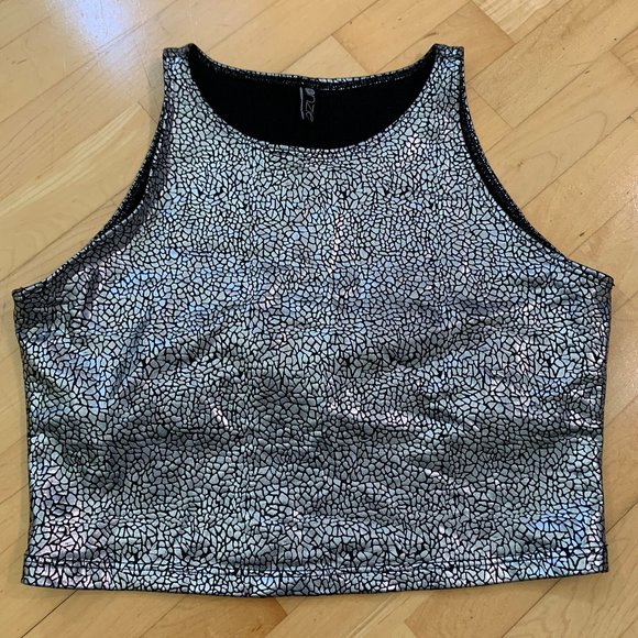 Onzie Tops - Onzie Black and Silver Crop Top